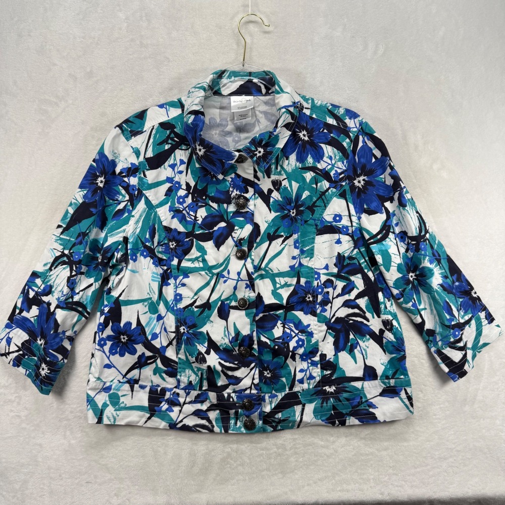 Decorated Originals Floral‎ Button Down Jacket 3/4 Sleeve Cotton Blend XL